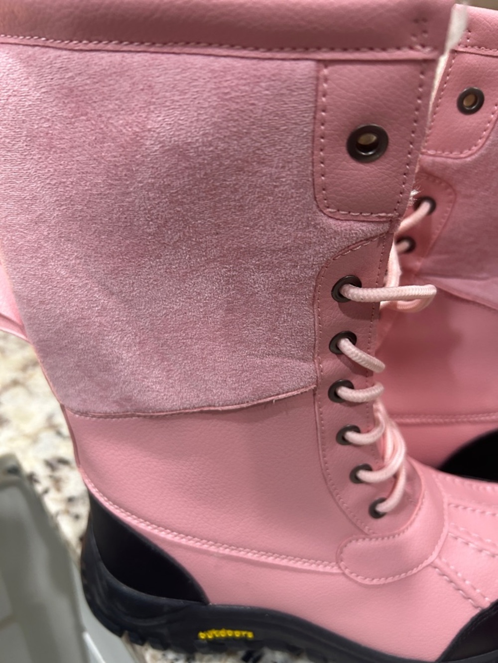 Pink Lace-Up Faux-Fur Winter Boots with Black Soles - Picture 5 of 5